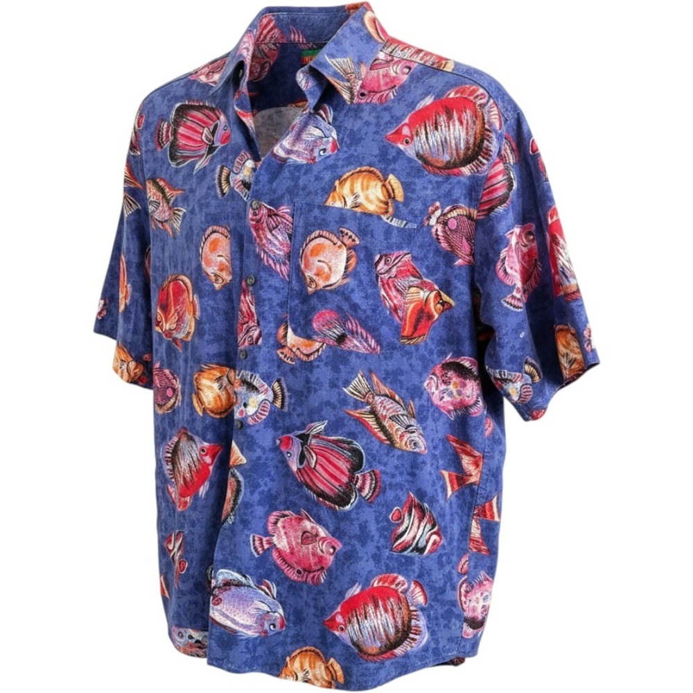 Tango by Max Raab Fish Print Shirt Mens XL Vintage Cotton‎ Hawaiian Button Up
